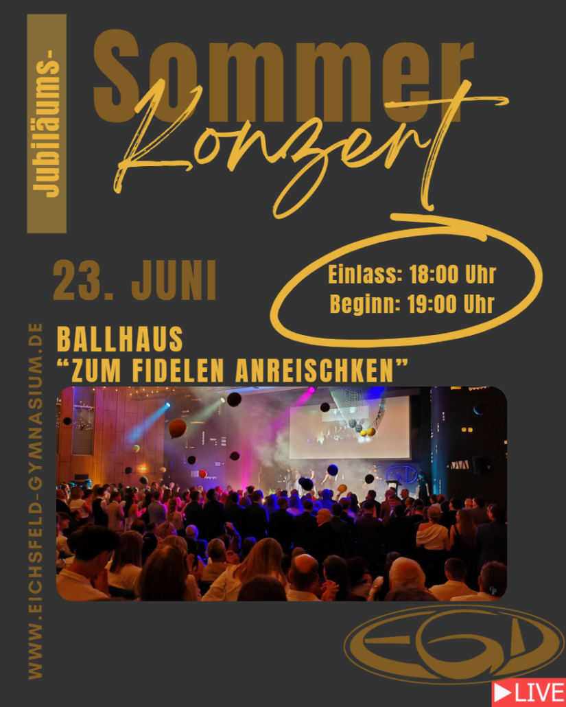 Jubiläumssommerkonzert, 23. Juni Ballhaus "Zum fidelen Anreischken", Einlass 18:00 Uhr, Beginn 19:00 Uhr